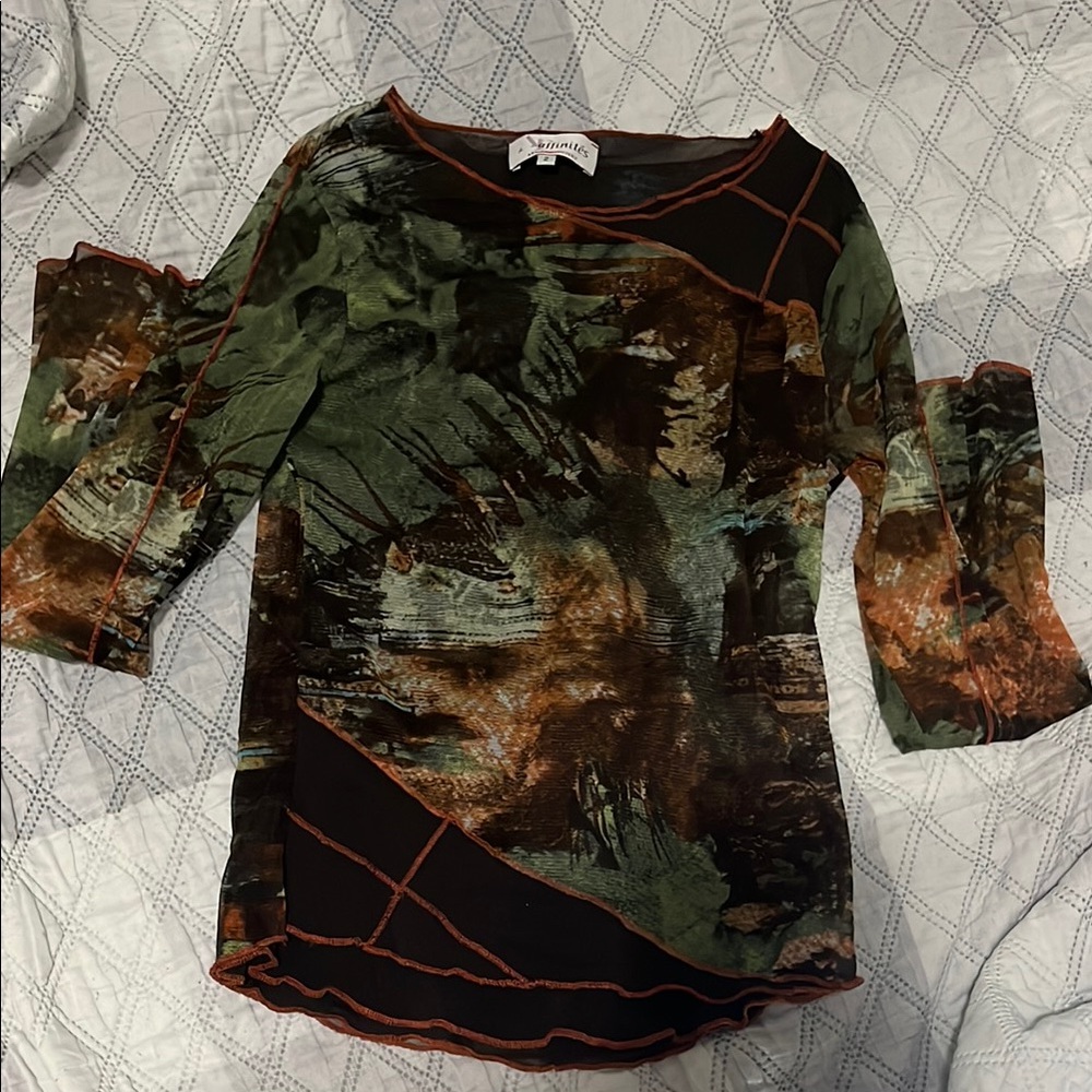 Women's Green and Brown Top